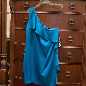 One shoulder Teal Evening Dress